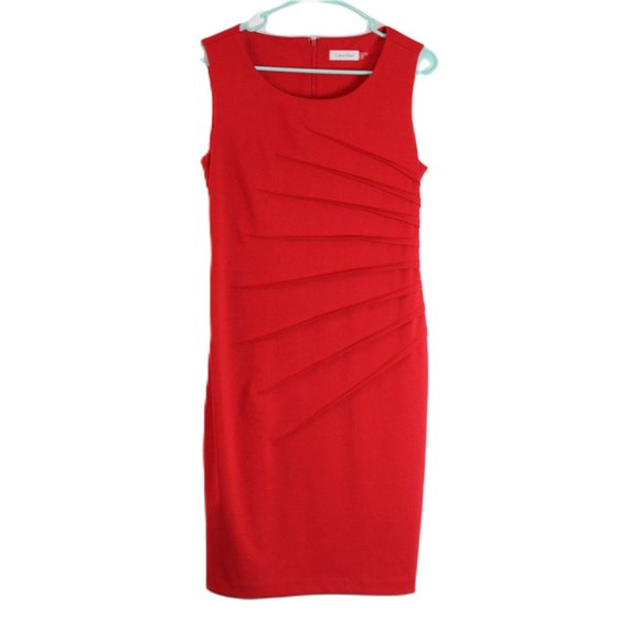 Calvin Klein Red Sunburst Dress Size 8 Office /Party - Picture 2 of 8